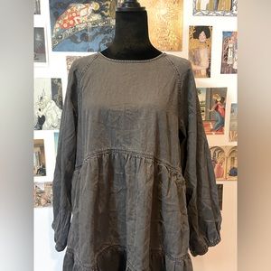 Madewell XL Grey Denim Long Sleeve Babydoll Mini Dress